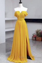 Off The Shoulder Split Chiffon Long Dresses